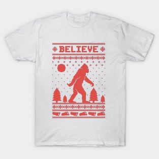 believe bigfoot christmas T-Shirt